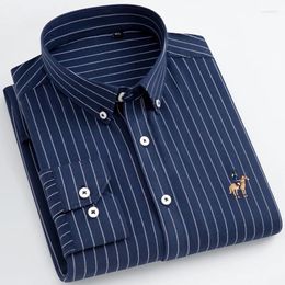 Men's Casual Shirts Oxford Classic Striped Shirt Long-Sleeved All-Match Business Office Social Fashion Clothing