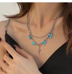 Pendant Necklaces Blue Moonstone Cross Star Necklace Female Light Luxury Niche Design Sense Elegant Ladies Birthday Gift