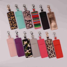 Key Rings 2022 New Simple Lipstick Bag Keychain PU Leather Sunflower Leopard Bag Key Chain Gifts Accessory Lip Balm Lipsticks Keyrings J230427