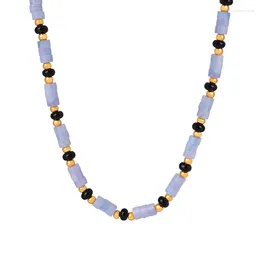 Pendant Necklaces Stylish Vintage Necklace Stainless Steel 18K Gold Plated Natural Gemstone Blue Bead Fashion Jewellery