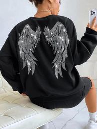 Women's Hoodies Y2k Clothes Oversized Rhinestone Wing Drop Shoulder Sweatshirt Women Hoodie