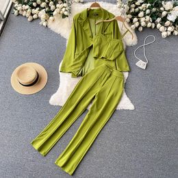 Pants Professional Ladies Suit Lapel Long Sleeve Loose Top Straight Casual Pants Spring and Autumn New Casual Suit Pants 3Piece Set