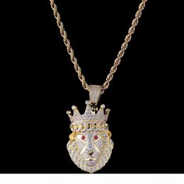 CUBA Pendant Necklaces Gold & White Gold Iced Out CZ Cubic Zirconia Crown Lion Mens Necklace Chain Designer Luxury Full Diamond Hip Hop Jewellery for Men