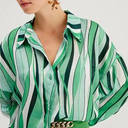 Women's Blouses Street Style Blouse Chic Striped Cardigan Mid-length Single-breasted Buttoned For Effortless Fall Spring