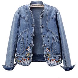 Women's Jackets Spring Embroidered Stretch Denim Jacket Women Short Jackets Cardigan Basic Jacket Fashion Female Bomber Jacket Trend 230427