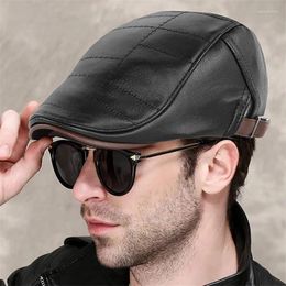 Berets Mens Adjustable PU Leather Beret Ivy Cap Sboy Hat Classic Golf Flat Gatsby Driving Fishing For Men Father Dad