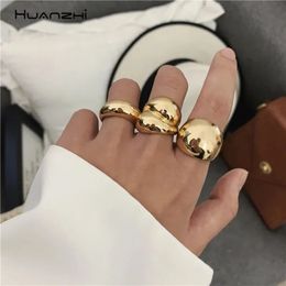 Wedding Rings HUANZHI Gold Colour Silver Metal Minimalist Glossy Wide Open Geometric Finger for Women Men Jewellery 231127