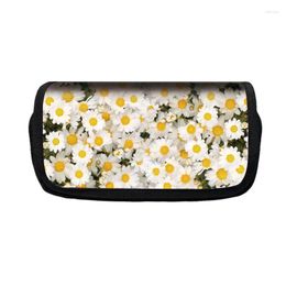 Cute Daisy Flip Pencil Case Fashion Simple Student Stationery Bag School Supplies High Capacity Kawaii Pen