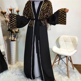 Ethnic Clothing Muslim Abayas Sequined Beading Islamic Kimono Abaya Arab Dress Musical Robe Prayer Big Swing With Belt F1064