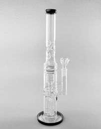 Big Glass Bong thick glass ice notches Water Pipe recycler Bong with 2 ayer percolator 16 inches heavy Bong3440899