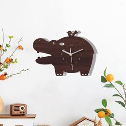 Wall Clocks 1 Set Clock Cartoon Stereo Pointer Hippopotamus Shape Pendant Mute Decorative Children Bedroom Stickers