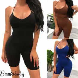 Yoga Outfit Summer New Women Yoga Jumpsuit Casual Fitness Workout Gym Sports Suit Sleeveless V-neck Halter Bodycon Romper Playsuit Clothes P230504