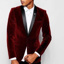 Men's Polos Handsome Style Dark Red Velvet Groom Tuxedos Shawl Lapel Groomsmen Man Mens Wedding Suit JacketPantsBow TieW 316 230426