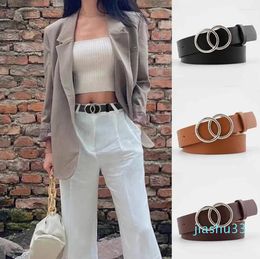 Belts Double Ring Women Belt Fashion Waist Leather Metal Buckle Heart Ladies Leisure Dress Jeans Wild Waistband