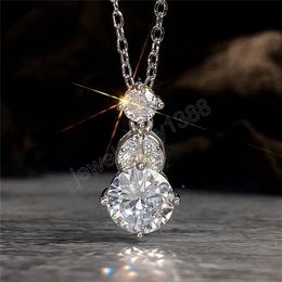 Classic Three Stone Round Cut White Cubic Zirconia Pendant Necklace For Women Clavicle Chain Wedding Party Jewelry Necklace