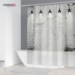 Curtains Black and white simple mural bathroom curtain polyester waterproof home decoration with hook removable and washable curtain