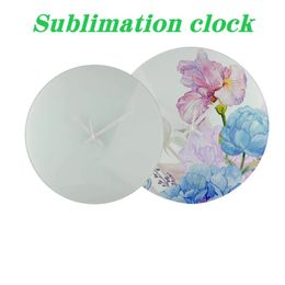 Sublimation Blank Wall Clock 11.8'' Sublimation Glass Photo Frame Clock Heat Transfer Clock Simple Wall Decoration for Home Bedroom Office School 1114