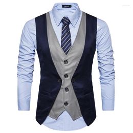 Men's Vests Spring And Autumn European Size Spliced Fake Two Piece Single Breasted Casual Vest Slim Fit