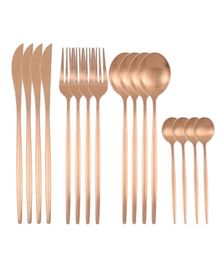 16Pcs Gold Matte Dinnerware Set 304 Stainless Steel Cutlery Set Dinner Knife Fork Spoon Kitchen Silverware Set Tableware Supply 225420272