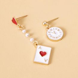 Dangle Earrings Asymmetric Drop Earring Clock Poker Card Enamel Women's Fashion Jewelry For Girl