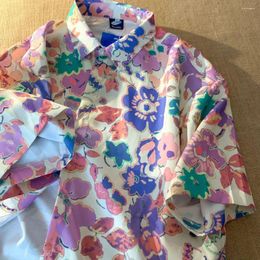 Women's Blouses Hawaiian Shirt Floral Full Printed Button Up Shirts Women Tops Mujer Short Sleeve Casual Beach Flower Summer 2023