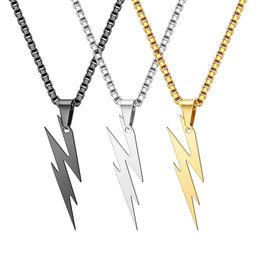 Elegant Tatinum Steel Lightning Symbol Pendent Necklace for Men Hip Hop Necklaces No Fade Color Brithday Party Jewelry Gift Wholesale