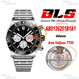 BLS Chronomat B01 ETA Valjoux A7750 Automatic Chronograph Mens Watch 44 Ceramic Bezel Black White Dial Stainless Steel Rouleaux Bracelet Super Edition Puretime I9