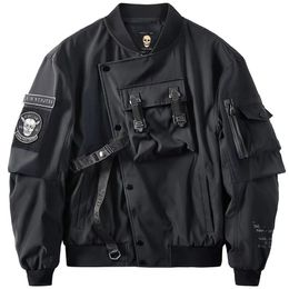 Mens Jackets Gothic Style Japanese Harajuku Darkwear Male Urban Streetwear Skull Y2k Black Techwear Coat Motorcycle Bomber Jacket For Men 231127