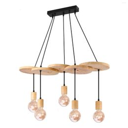 Pendant Lamps Wood Light Adjustable Vintage Design Chandelier E27 Sockets Retro Hanging For Living Dining Room Kitchen