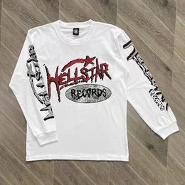 Men s Hoodies Sweatshirts 2023 Hellstar T shirt American High Street Classic Flame Letter Print HELLSTAR Casual Loose Men Women Long Sleeve T Shirt 231127