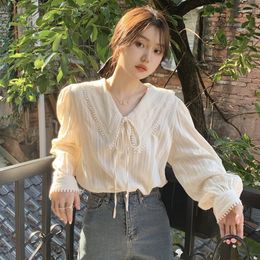 Women's Blouses Doll Collar Shirt Women's Early Spring Design Sense Small Autumn Long-sleeved French Chic Top