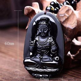 Pendant Necklaces Natural Black Obsidian Carved Buddha Lucky Amulet Necklace For Women Men Pendants Fashion Jewelry
