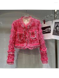 Women's Jackets HIGH STREET Est 2023 Fashion Designer Jacket Bright Silk Tassel Tweed Short