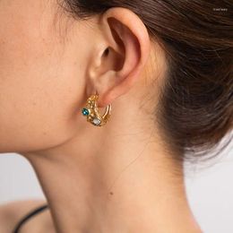 Hoop Earrings Fashion Colorful CZ Zircon Round Huggies For Women Geometric Ear Buckle 18K Gold Plated Stainless Steel Jewelry