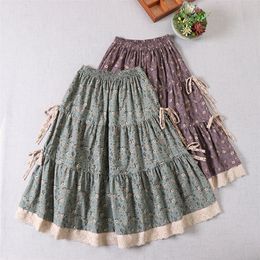 Skirts Japanese Mori Girl Literary Floral Skirt Age-Reducing All-Match Splicing Cake Skirt Spring Summer Printed A-Line Skirt 230427