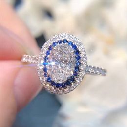 Dazzling Cubic Zirconia Rings Fashion Jewelry for Women Blue/White CZ Oval-shaped Temperament Female Finger Accessories