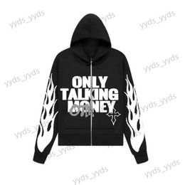 Men's Hoodies Sweatshirts Y2K European and American Flame Letter Printing Casual Hoodie Couple Autumn and Winter Traf Street Hip Hop Zipper Sweater T231127