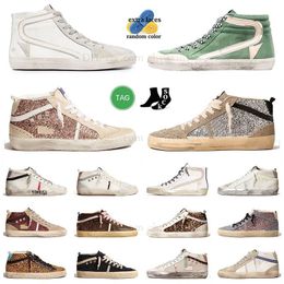Designer New famous Womens Mens Shoes Mid Super star Sneakers Anti Slip Shoes Italian brand Canvas Shoe Luxury Sequins Classic White Shoes Pink Gold Shoes trainers
