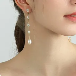 Dangle Earrings Minar French Genuine Freshwater Pearl Thread For Women 14K Gold Plated Brass Long Chain Tassel Earring Jewellery