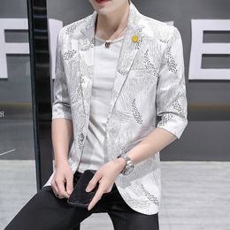 Men's Suits Blazers Spring Summer Suit Casual Half Sleeve Coat Korean Slim Fit Single Button Top Jackets Business Outwear Clothing 230427