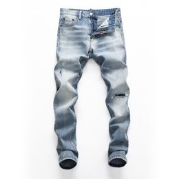 DSQ slim blue Men's Jeans Cool Guy Jeans Classic Hip Hop Rock Moto Casual Design Ripped Distressed Denim Biker DSQ2 Jeans 412