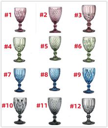 Wholesale! 240ml European style embossed stained glass wine lamp thick goblets Coloured Glass Goblet for Party Wedding 12colors