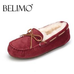 Dress Shoes BELIMO 100 Natural Fur Women Flat Fashion Genuine Leather Moccasins Loafers Plus Size Winter shoes 231127