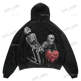 Men's Hoodies Sweatshirts New ins pattern print sweatshirt on the back of the big skull personality print sweatshirt hoodie-high street style goth T231127