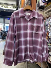 Men's Casual Shirts Wacko Maria Purple Red Plaid Shirt For Men Premium Design Long Sleeve And Not Easily Dirty Streetwear