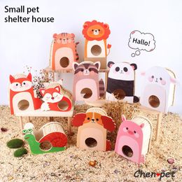 Cages 10 Newest Designs Wooden Hamster Shelter House Small Pet High Quality Chewing Toy Golden Hamster Cute Animal Sleeping House