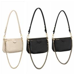 Womens Shoulder Bag Chain Embossed Letter Flower Multi Pocket Crossbody Bags Female Tote Clutch Handbag Purses 2 in 1243h