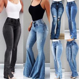 Jeans da donna Jeans da donna a vita alta in denim solido Pantaloni a zampa sottile da donna Skinny a figura intera Jean Plus Size