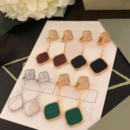 Luxury Designer Fashion Charm Earrings Women 18k Gold Diamond four-leaf clover Earrings High Quality With Box
