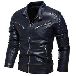 Mens Jackets Winter Black PU Leather Jacket Men Fleece Warm Motorcycle Slim Street Fashion BLack Biker Coat Pleated Design Zipper 231127